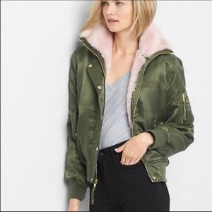 GAP fur lined, olive green bomber jacket